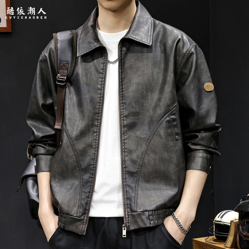

Американская ретро-куртка 2025: Новая мужская кожаная куртка для осени и зимы, повседневная мотоциклетная куртка-косуха, высококачественная модная брендовая модель свободного кроя.