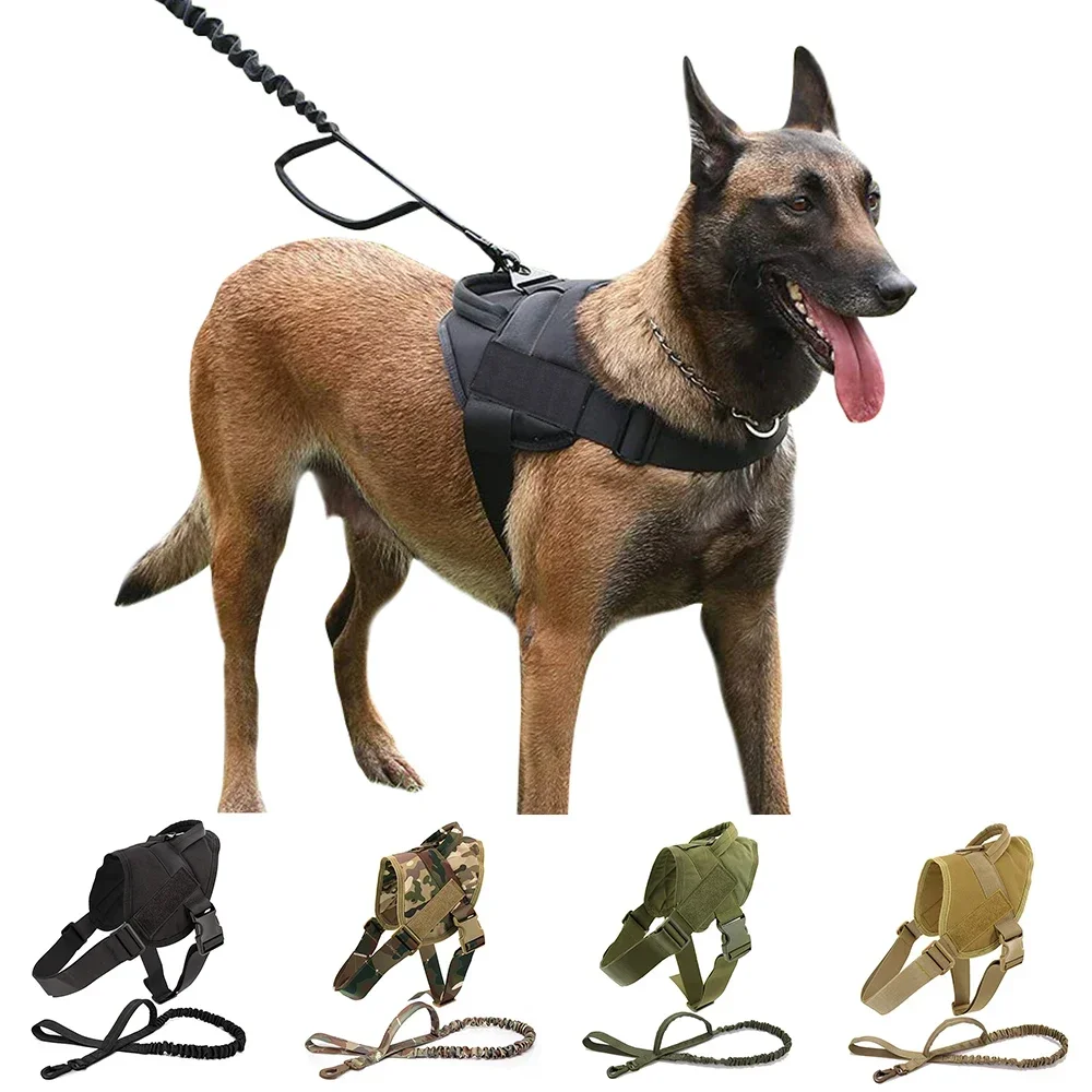 

Tactical Dog Harness with Leash Set, Military Patrol K9 Service Dog Harnesses, Adjustable Nylon Vest, Hunting Working