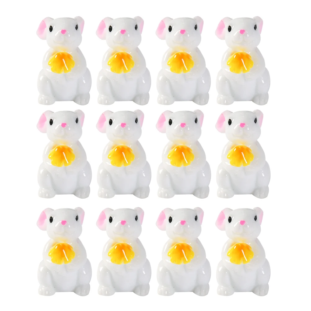 

12 Pcs Animal Figurines Little Bunny Ornaments Decoration Mini Model Miniature Resin Lovely