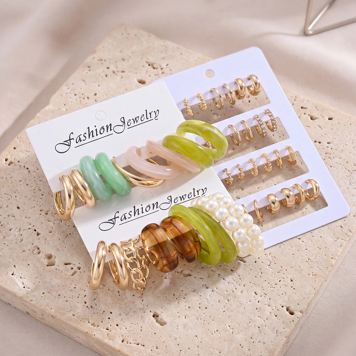 22/10pcs Fashion Colorful Resin Hoop Earrings Set for Women Faux Pearl Acrylic Chunky Earrings Geometric Statement Jewelry Gifts