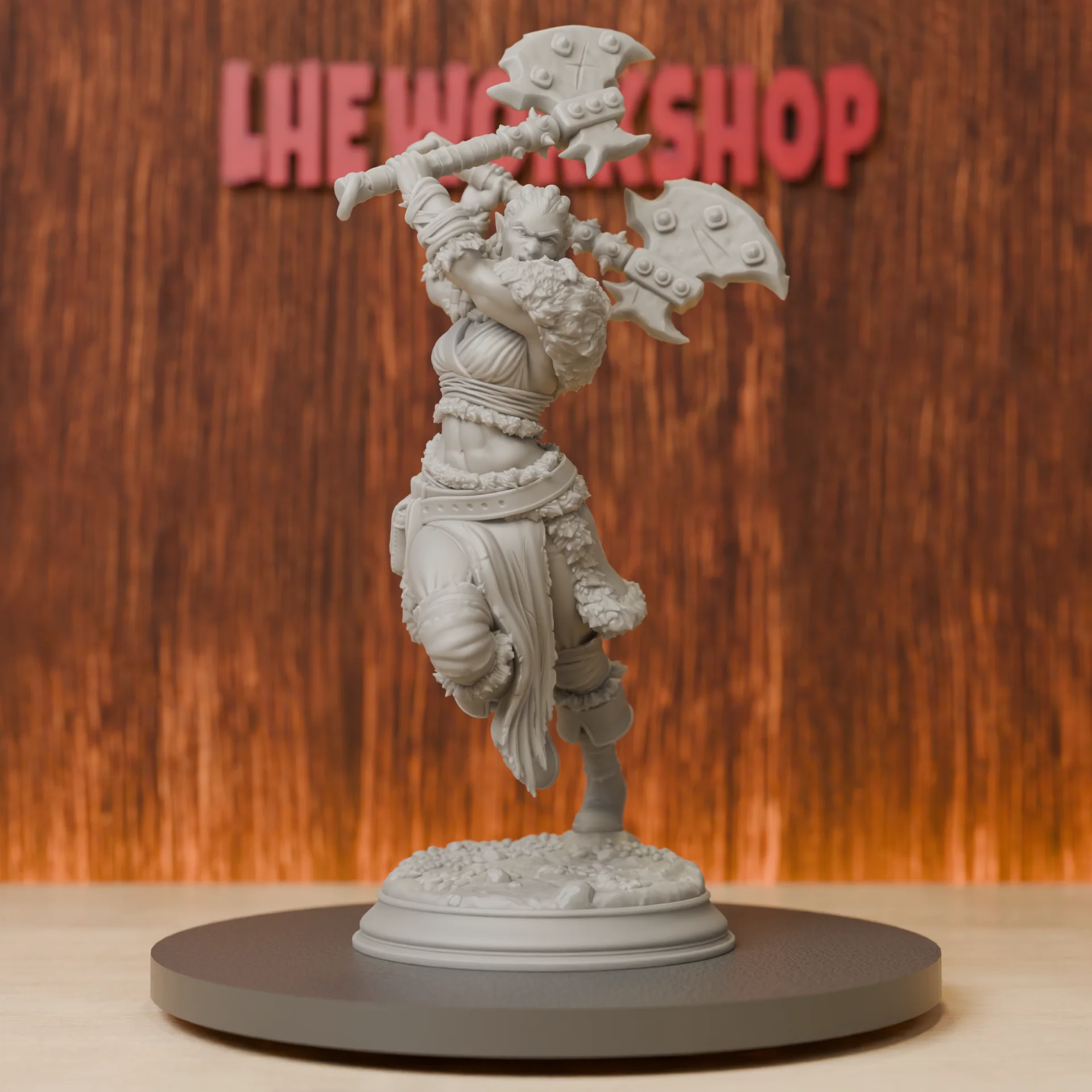 Female Orc Barbarian with Axe  Miniatures | 28mm-75mm | Resin 3D Printed DND Pathfinder Mini | Unpainted Grey