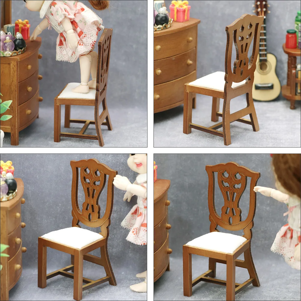 1:12 Scale Miniature Study Chair For Diy Mini House Room Box Decoration Small Office Chair Crafts Furniture Pretend Play