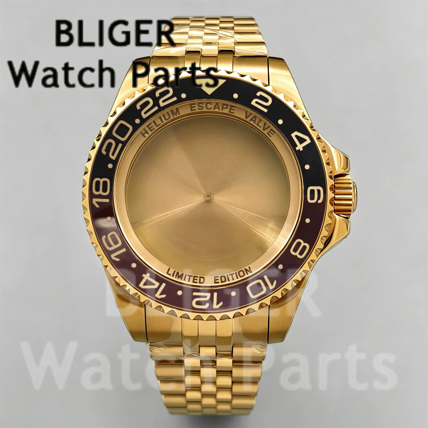 44mm Yellow Gold Jubilee Band Deep SEA Waterproof Watch Case Part Fit NH35 NH36 ETA2824 2836 DG3804 Black Grey GMT Ceramic Bezel
