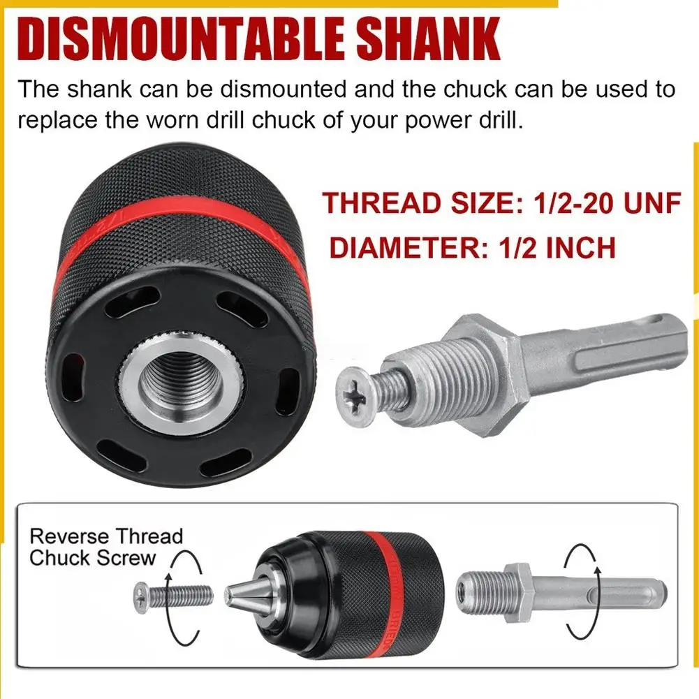 

A92P Metal Heavy Duty 13Mm Keyless Drill Chuck Hex Shank/SDS/Socket Square Female Adaptor Hardware Tool Professional