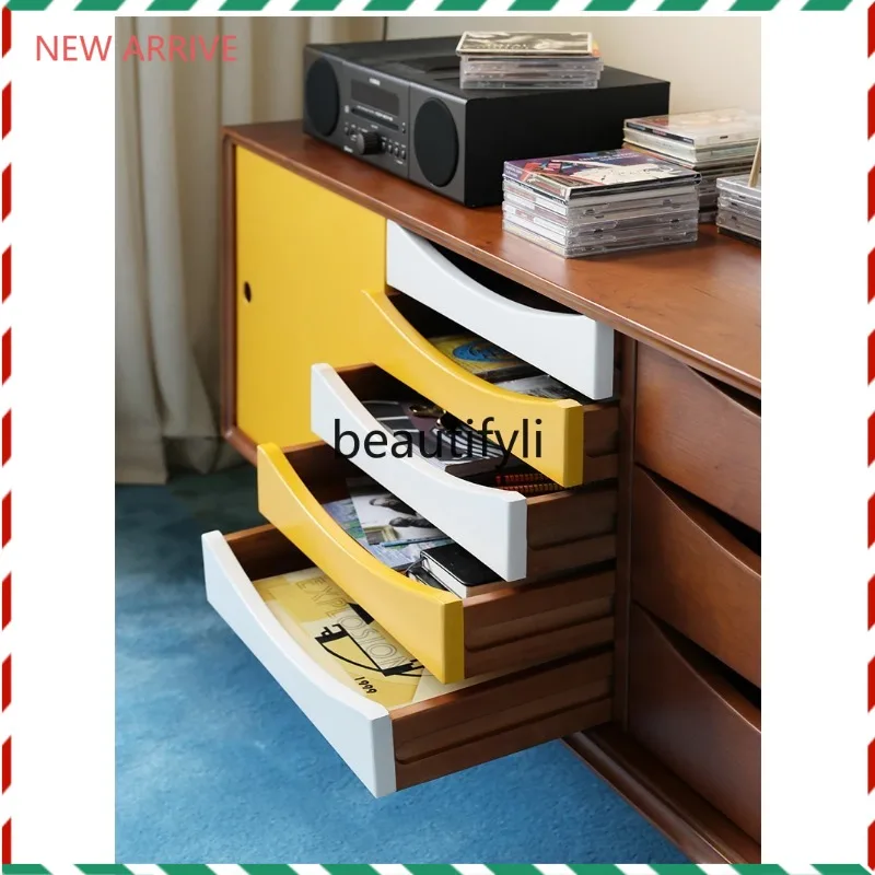 D2520 Nordic/medieval retro classic design/color matching sliding door drawer solid wood TV cabinet side cabinet