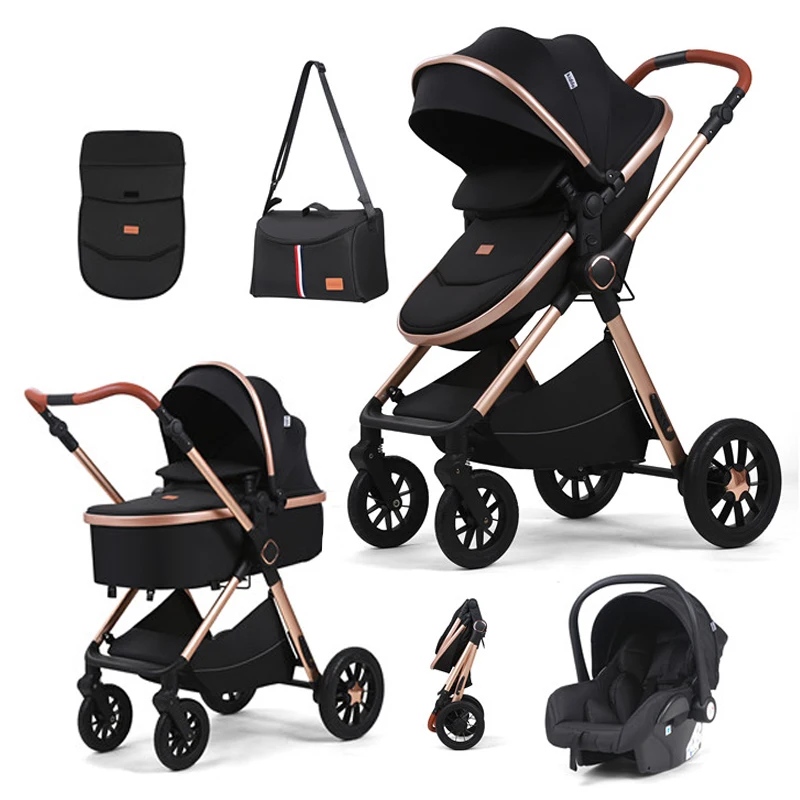 Poussette Pliable pour Nouveau-Né, 3 en 1, Voiture de Luxe, Vente en Gros