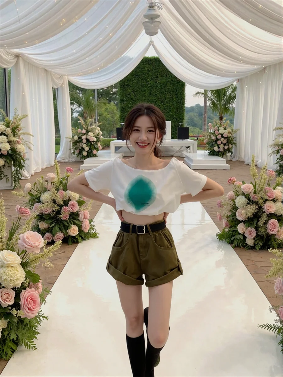 데님 롤 엣지 하이 웨이스트 루즈 쇼츠 여성용 우아한 겨울 심플 루즈핏 홈웨어 라운지웨어