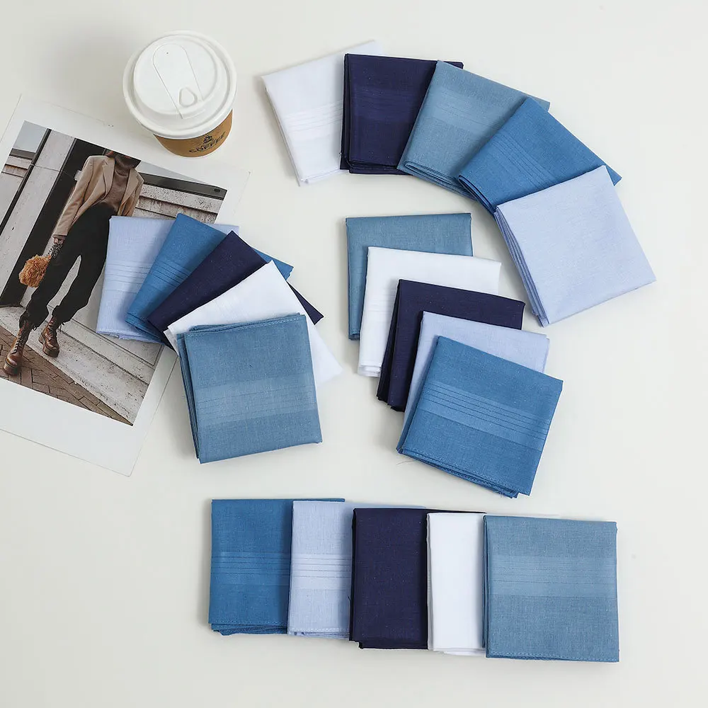 12Pcs/set 40x40cm Solid Color Blue White Pocket Squares For Men Handkerchiefs Soft Cotton Suit Sweat Hankies Party Gift