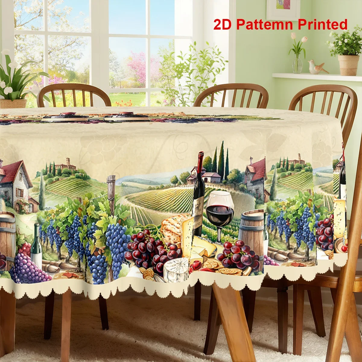 1 piece, wine-themed party tablecloth, summer fruit grape rural style print design, yzb