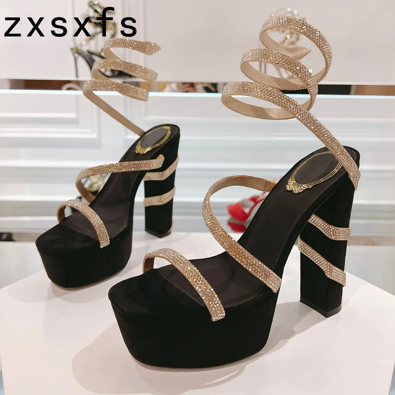 

Summer Crystal Corduroy Platform Women Sandals Super High Heel Brand Party Shoes Women Ankle Strap Modern Sandalias Mujer Women