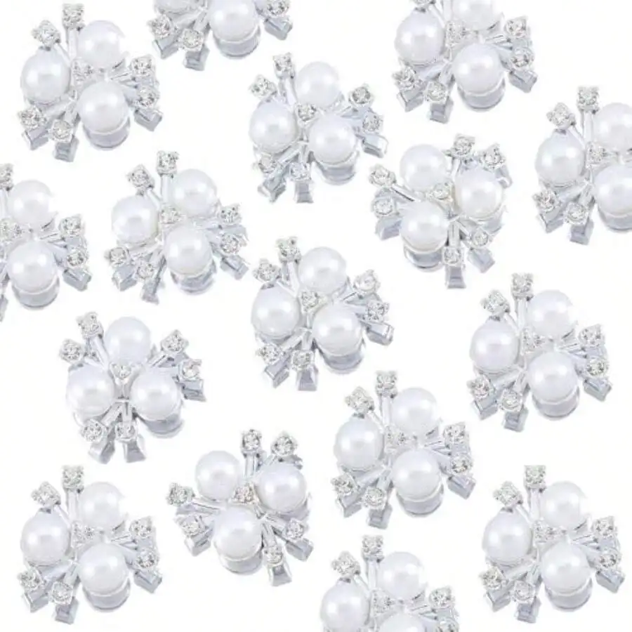 

30PCS 21mm Flower Pearl Rhinestone Flatback Gems For Crafts Wedding Hair DIY Decoration
