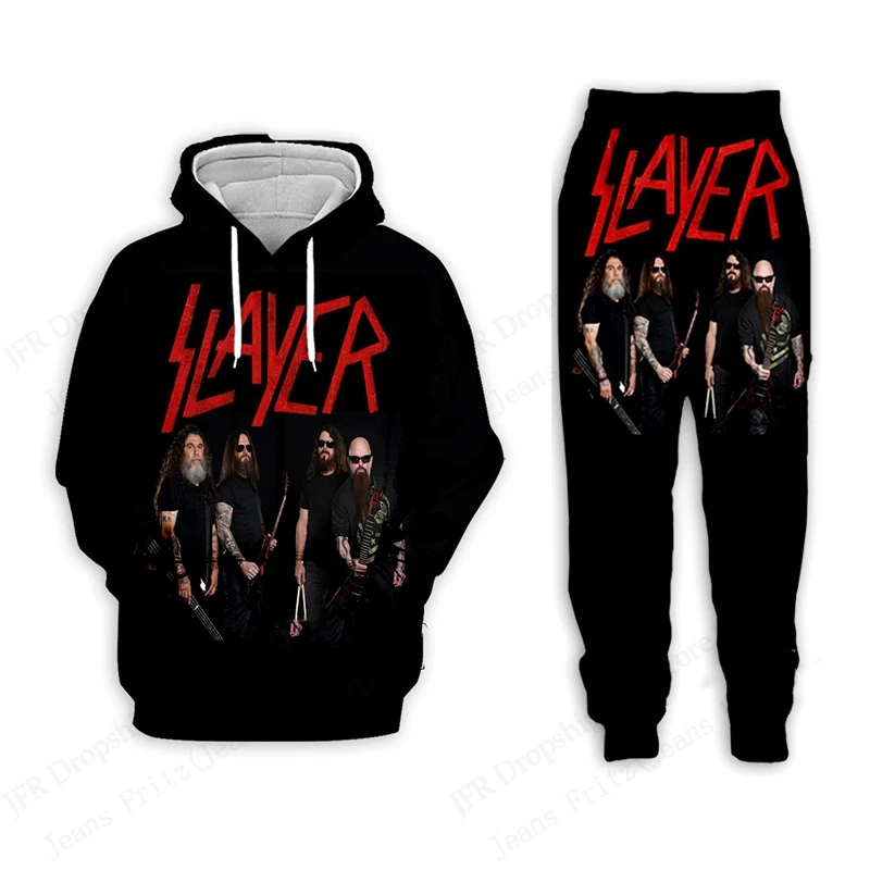 

Мужские комплекты из двух предметов с капюшоном и брюками Slayer Rock Band 3d Print Sets Мужчины Женщины Модная толстовка + брюки Костюм из двух предметов Спортивный спортивный костюм Большой