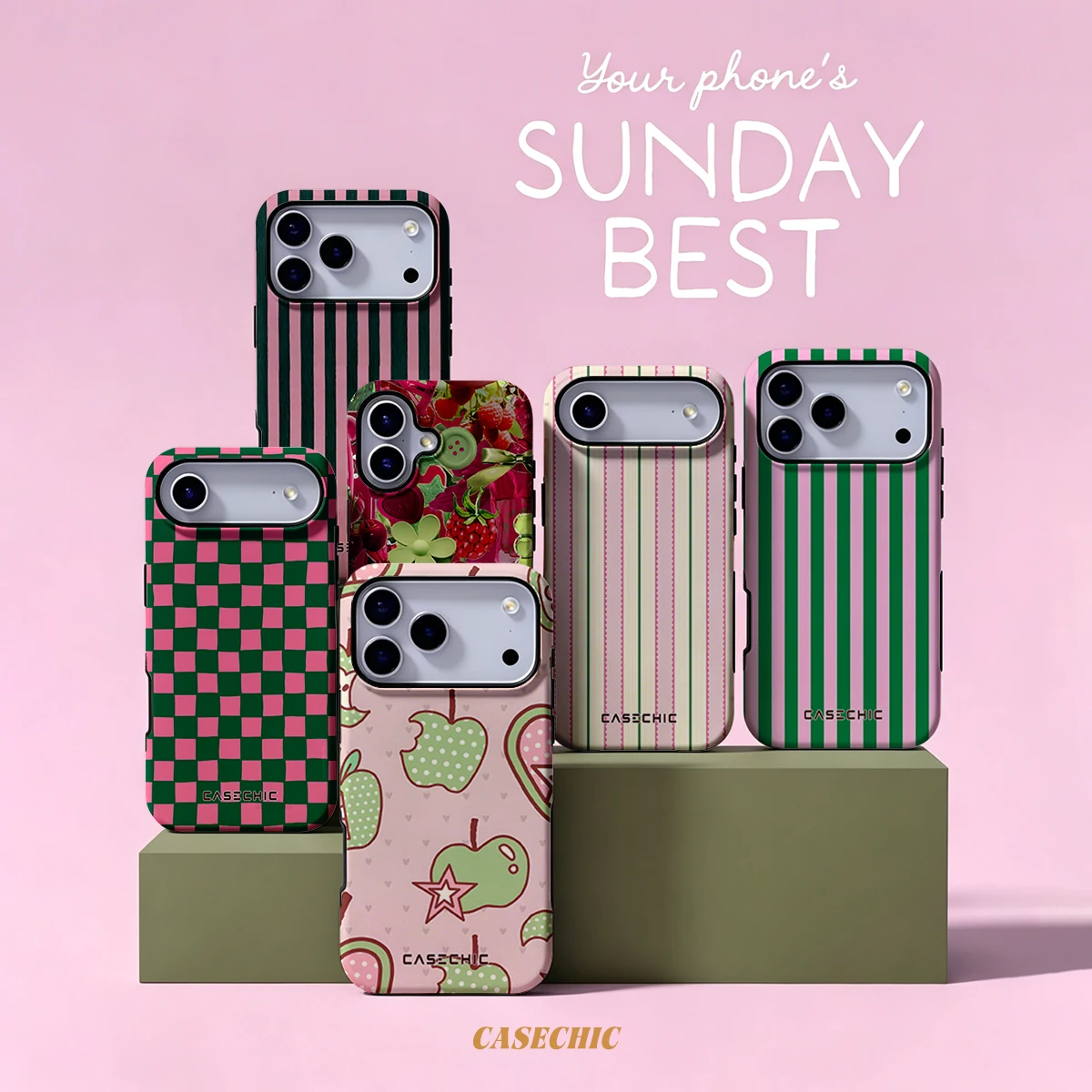 Pink Green Apple For Samsung Galaxy S26 Ultra A56 Exquisitely Pattern Double Protective Phone Cover Cases CaseChic