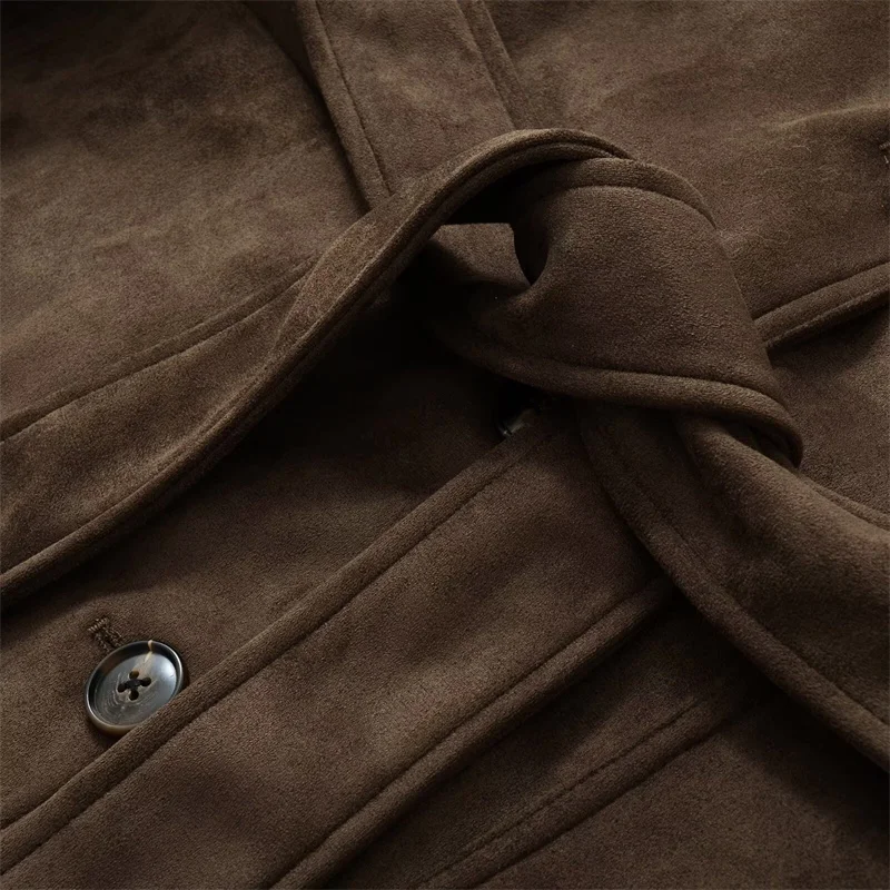 سترة نسائية كاجوال من جلد الغزال عالية الشارع مع حزام - مجموعة جديدة لخريف وشتاء 2025 #5