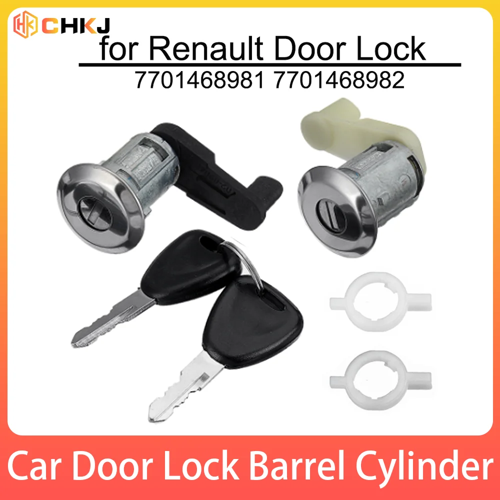 

CHKJ Left+Right Car Door Lock Barrel Cylinder with 2 Key for Renault Megane Scenic Clio Master OEM 7701468981 7701468982