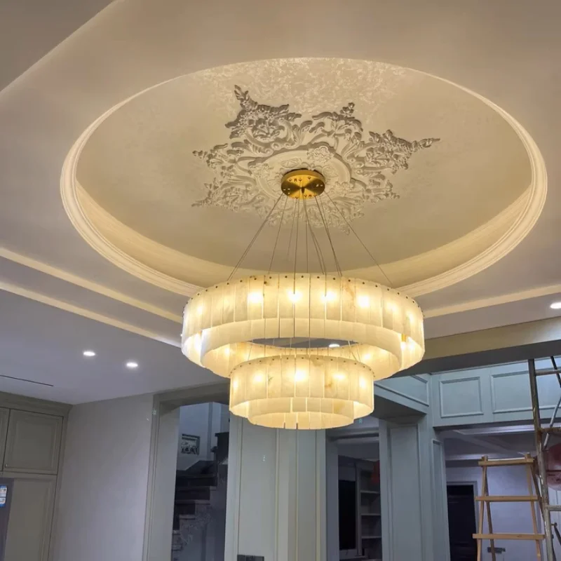 Full Copper Marble Pendant Lamp Designer French Lamp Luxury Living Room Dining Room Circular Bedroom Study Dining Room Light LED