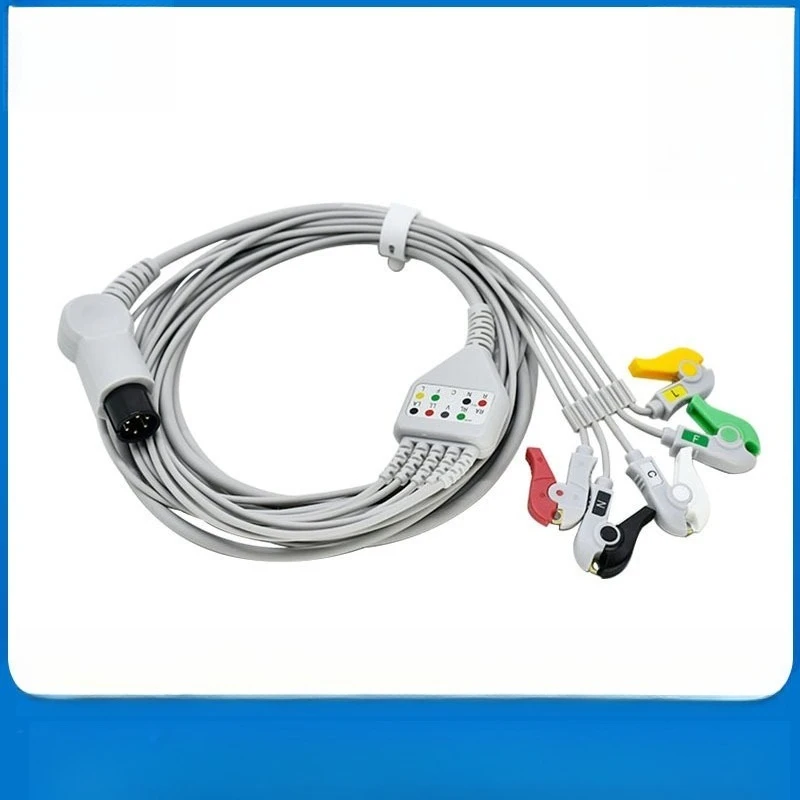 Clip-On 5-Conductor European Standard ECG Lead Wire Compatible with ZOLLs 8000 9000 Libang 6P Integrated Non-Resistance EC