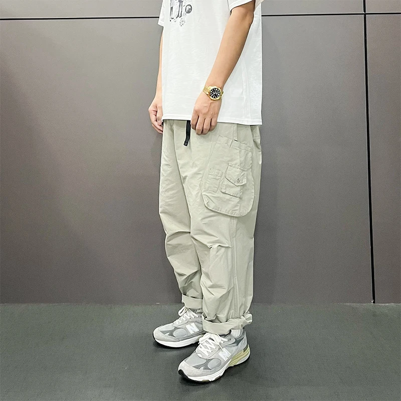 

Spring Summer Men's Casual Loose Fit Workwear Trousers Multiple kets Waterproof Wide Leg Vintage Sle Youthful Energy