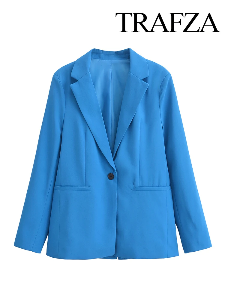 Trafza moda feminina sólida versátil manga longa blazer feminino elegante um botão high street commuting jaqueta de 2 cores mujer