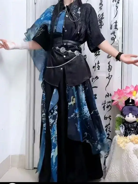 Niche Youthful Sense Top Shirt Men Women Printing Embroidery Hanfu New Chinese Style Prince Cosplay Outfit Trendy Street Clothes