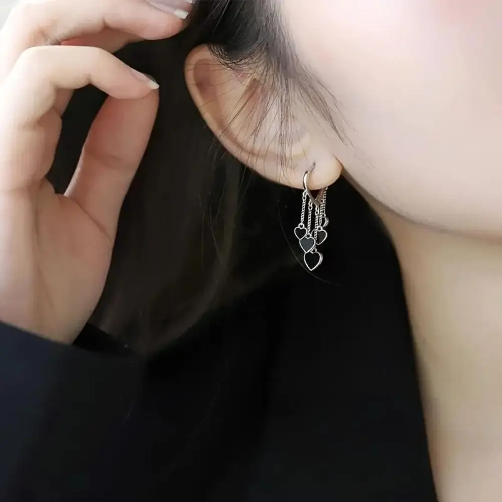 High Sense Heart Shape Dangle Earrings Tassel Pendant Temperament Ear Ornaments Comfortable Light Luxury Ear Buckle Daily Wear
