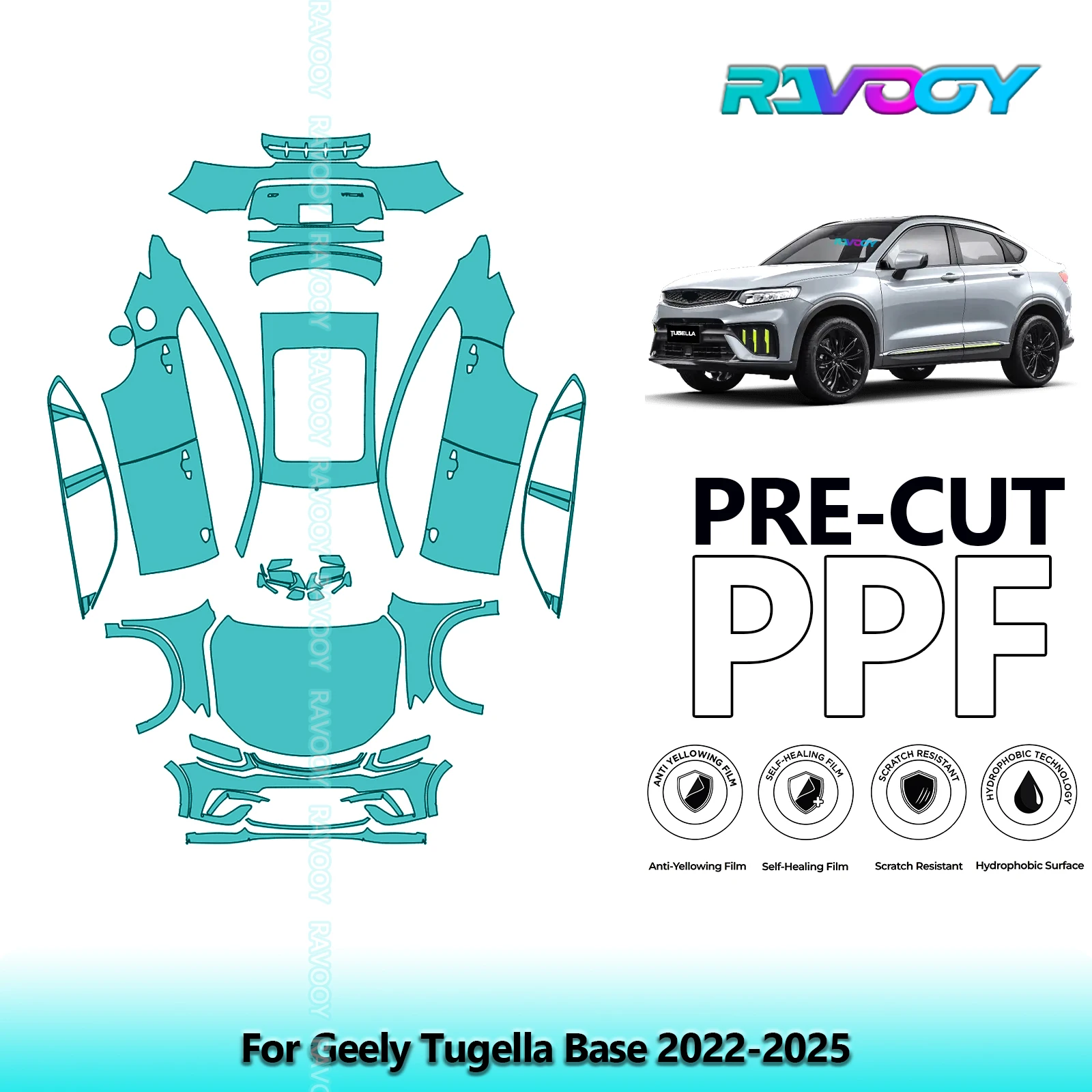 RAVOOY 8.5Mil Custom-Fit Precut TPU PPF Full Vehicle Clear Bra Stone Guard EU UK For Geely Tugella Base 2022-2026