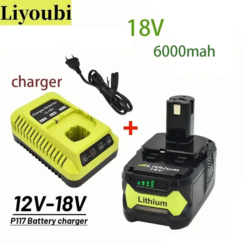 

New ReplaceRyobi 18V Wireless Power Tool BPL1820 P108P109P106RB18L50RB18L40Lithium Ion Battery6000mAh+charger