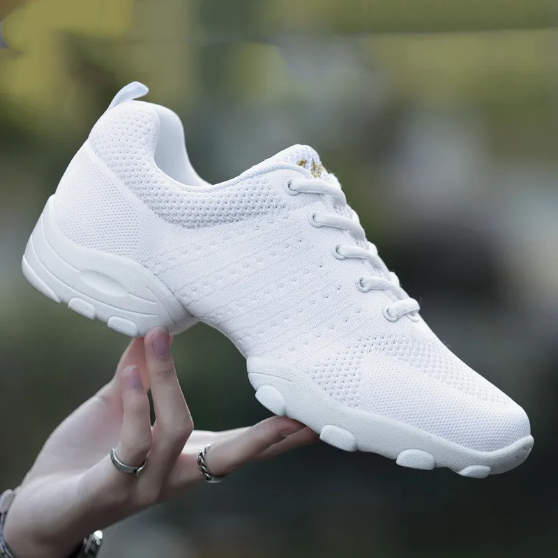 Dance Shoes Man Ladies Modern Soft Outsole Jazz Sneakers Leather Mesh Breathable Lightweight Female Dancing Fitness Shoes Sport