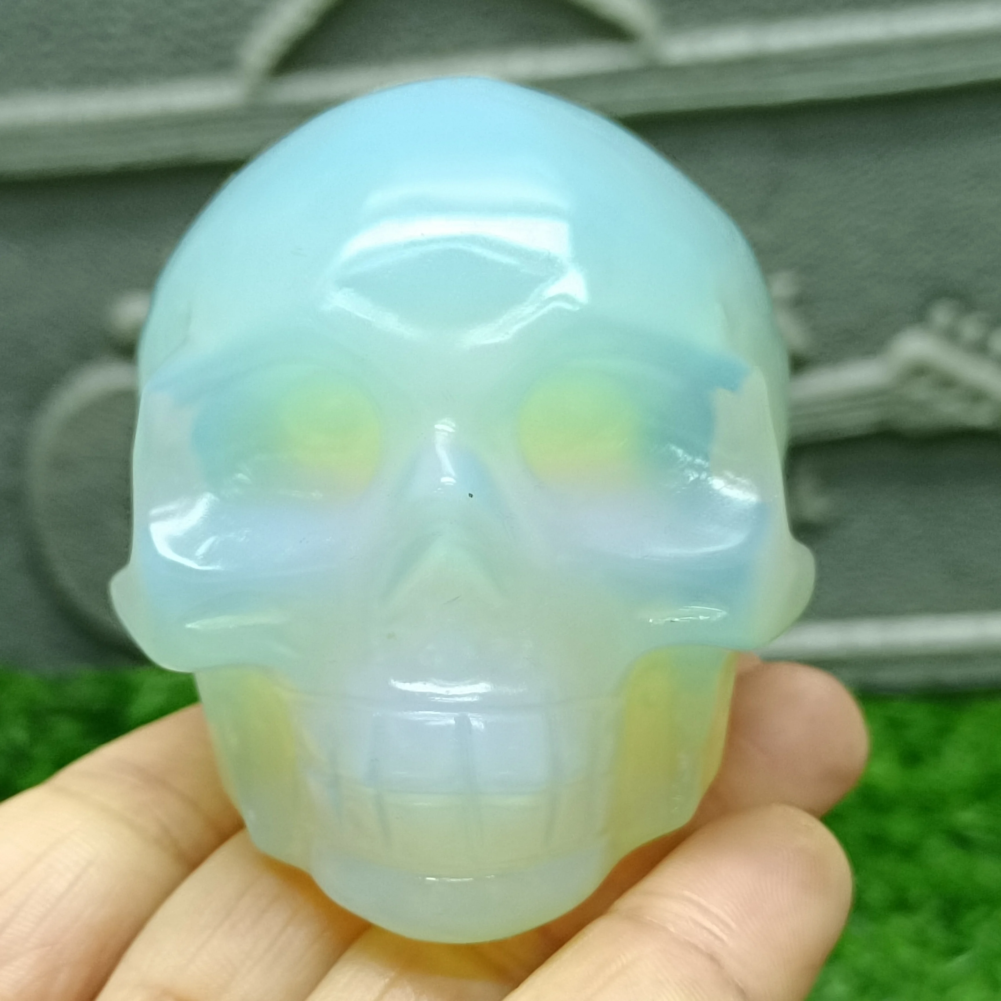 Natural Opal Engraving Skull, Quartz Crystal Ore Energy Degaussing, Home Office Mineral Treatment Decor