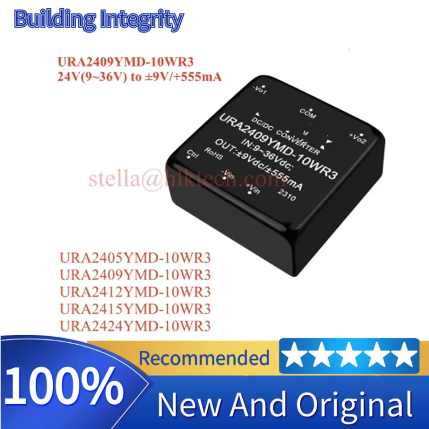 Hi-Link 5V/9V/12V/15V/24V Dual Output URA2405YMD-10WR3 URA2412YMD-10WR3 9-36Vdc DC-DC Power Supply Module