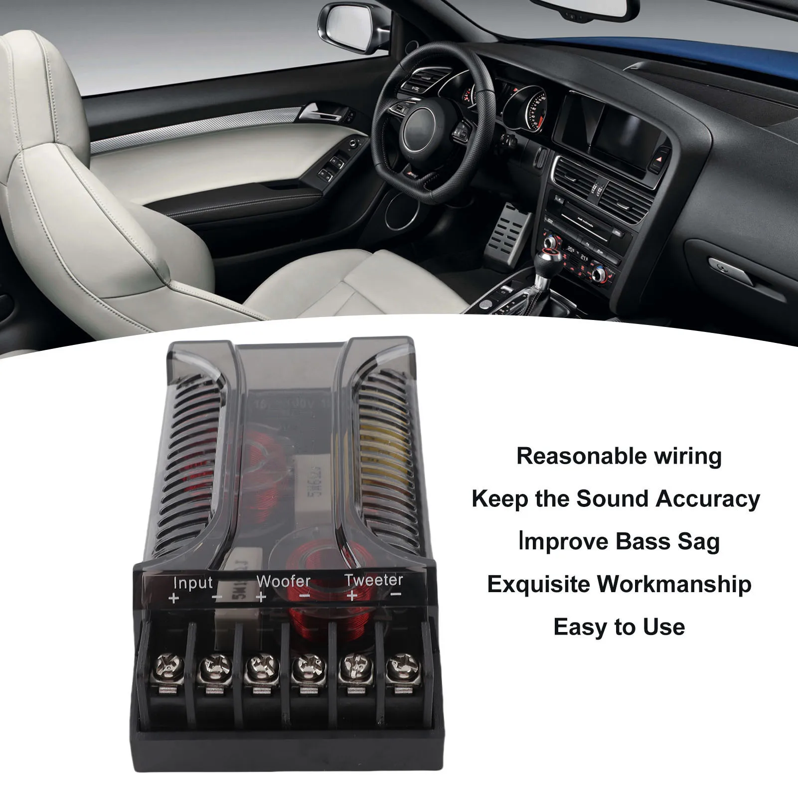 2Pcs 2 Way Car Audio Crossover Overcurrent Protection Universal Heat Dissipation Speaker Frequency Divider