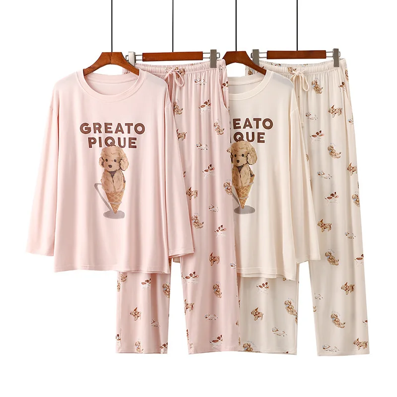 

Pajamas For Women Cartoon Cute Pajama Sets New Long Sleeve Trousers Suit Spring Autumn Sleepwear Lounge Night Pijama Mujer