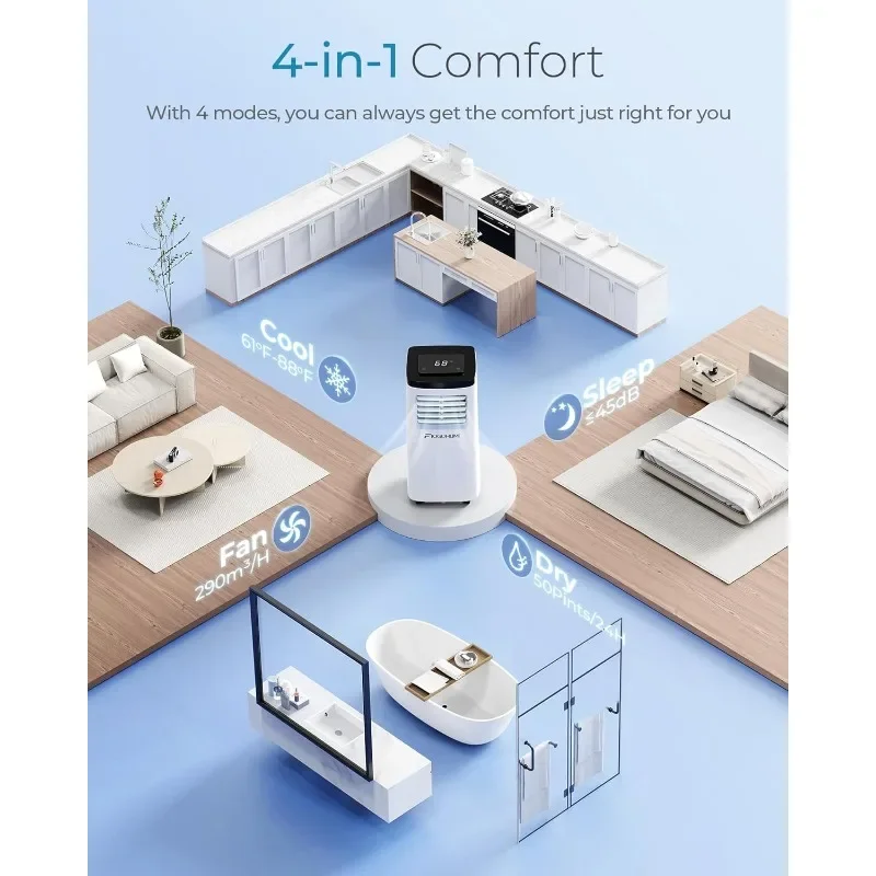 Fiogohumi-ポータブルエアコン,統合された除湿ファン,タイマーとリモコン,窓取り付けキット