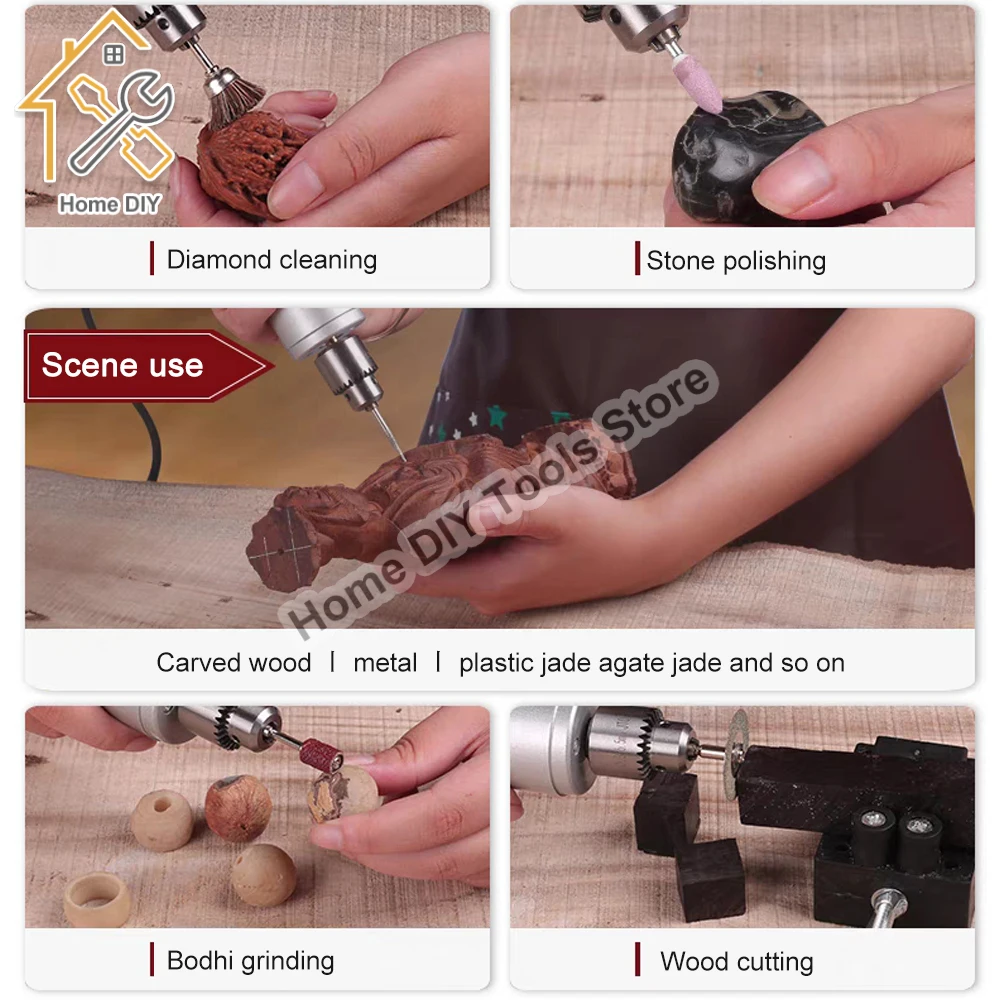 Mini Electric Hand Drill Kit Adjustable Speed Small Electric Grinding Set Jade Polishing Machine Cutting Engraving Grinding