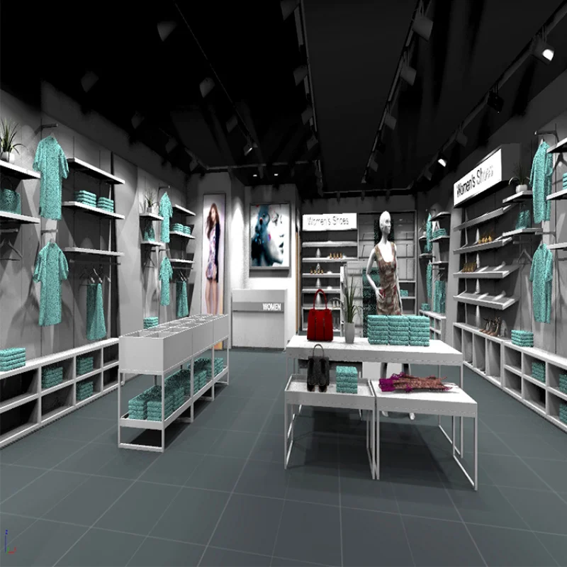 custom.Kainice Clothing Store Whole Shop Decoration Metal Clothes Table Display Rack and Garment Rack Clothing Rack