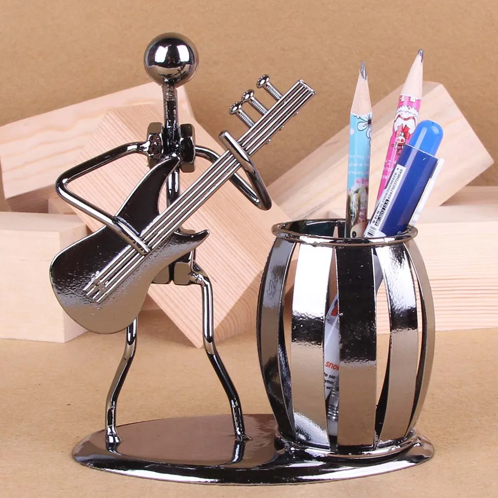 Round Iron Pen Holder Handmade Galvanized Musician Pen Container Pencil Cup Pot Creative Table Decoration Home Office Gift
