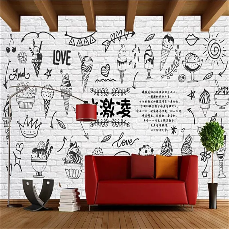 Custom Text Cold Drink Ice Cream Dessert Shop Mural Wallpaper Coffee House Industrial Decor Background Wall Paper Wall Cloth 3D