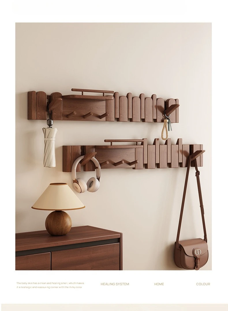 Klavierförmiger Kleiderbügel, Wandhaken, zusammenklappbar, aus massivem Holz, multifunktionaler Kleiderbügel für Eingangstüren – Detail 2