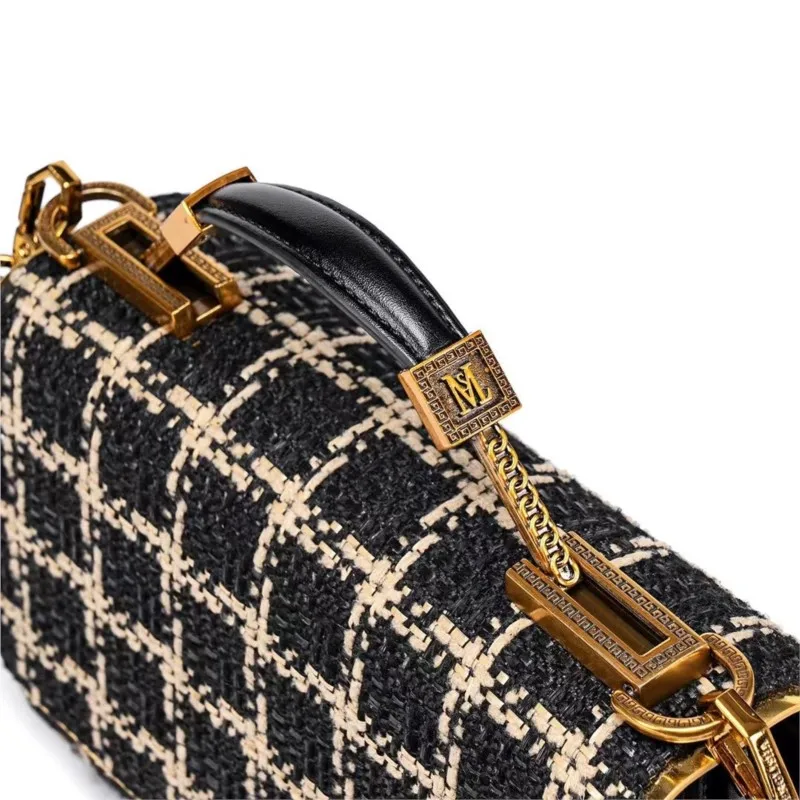 Light luxury brand women\'s handbag 2025 new autumn and winter plaid bag, high-end texture single shoulder diagonal cross bag