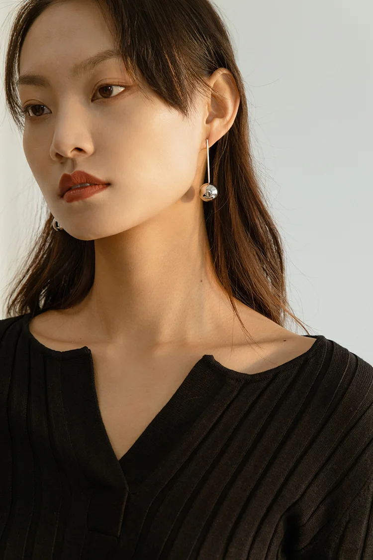 Bằng Đồng Vàng 18K Bi Dài Thả Bông Tai Nữ Trang Sức Punk Đảng Bầu Đường Băng Hàn Quốc Nhật Bản INS Thời Trang