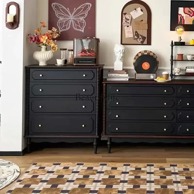 

02 ls 18French retro solid wood bedroom bedside locker household drawer storage cabinet