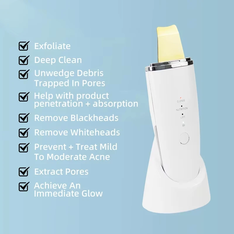 Épurateur de peau à ultrasons, spatule pour le visage, nettoyeur de pores, dissolvant de points noirs, Lifting du visage, Ion, nettoyage en profondeur, dispositif de beauté pour la maison