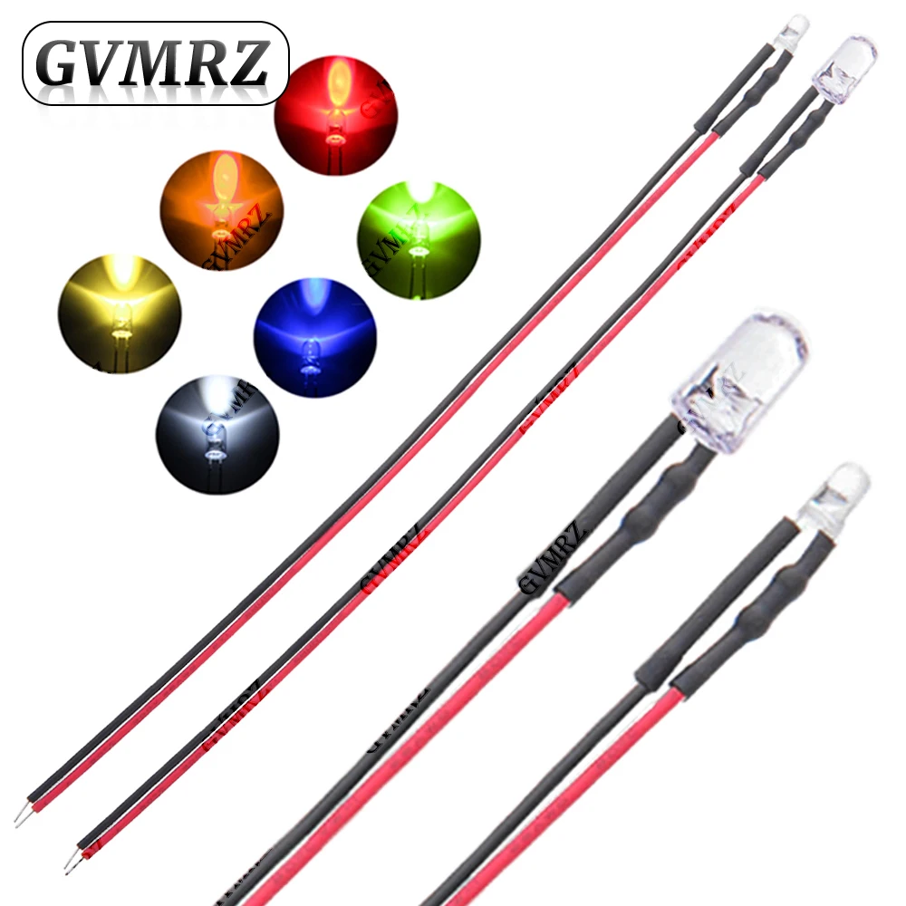 10PCS Wired LED Indicator Light 3mm 5mm DC 3–6V 12V 24V Multiple Colors for PCB DIY Electronics