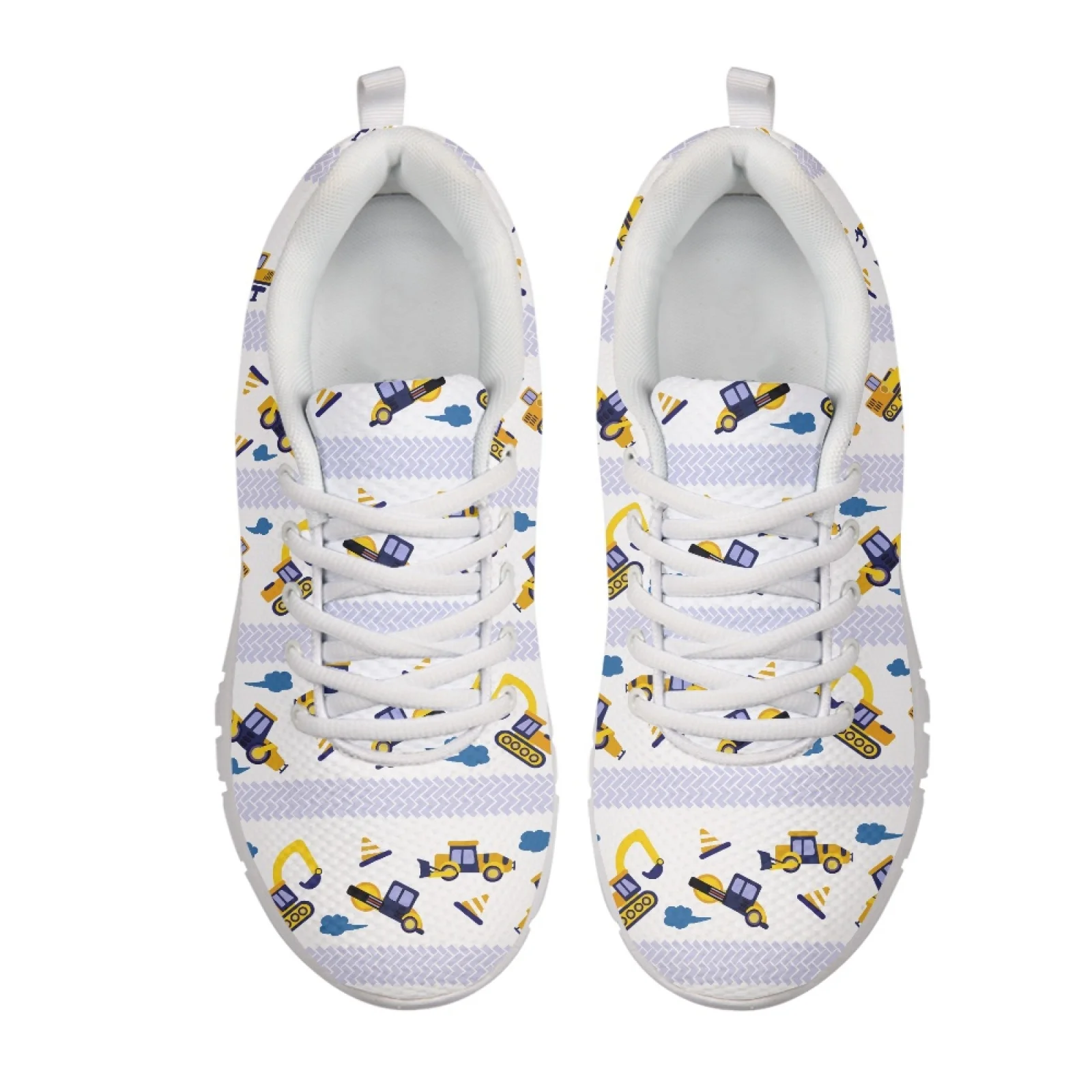 Coloranimal Construction Vehicle Print Mesh EVA Sole Womens Athletic Walking Sneakers, Breathable Running Shoes for 2026 New