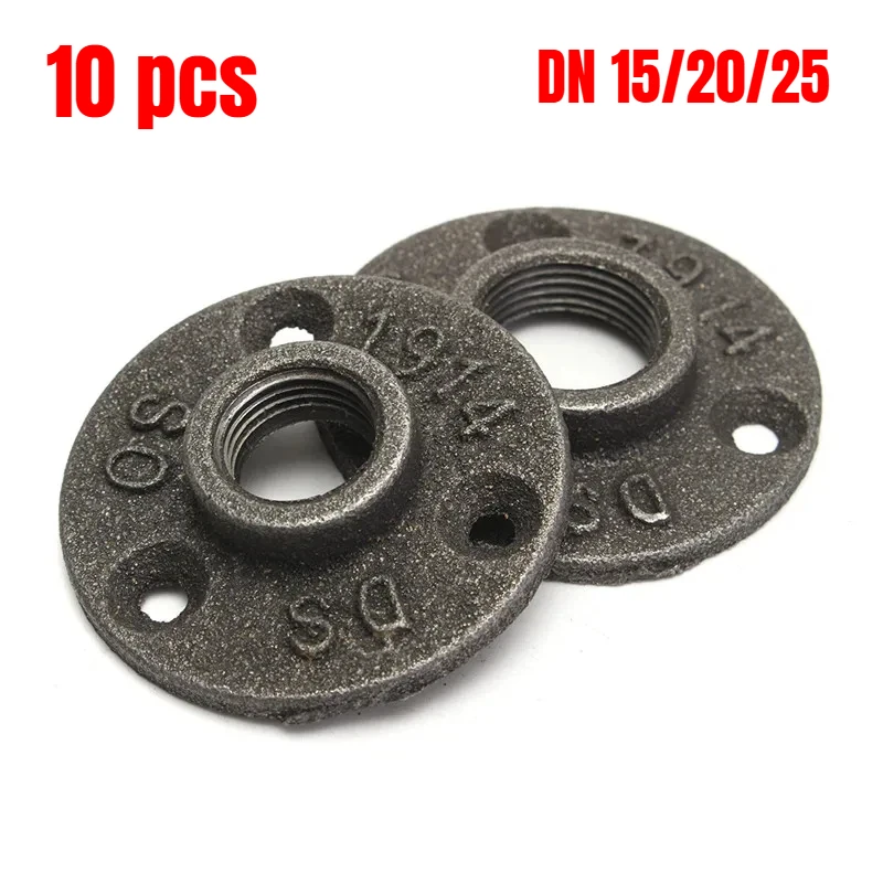 

10Pcs 1" 1/2" 3/4" Black Flange Decorative Malleable Iron Floor/Wall Malleable Cast Iron Pipe Fitting BSP Threaded Hole Hardware