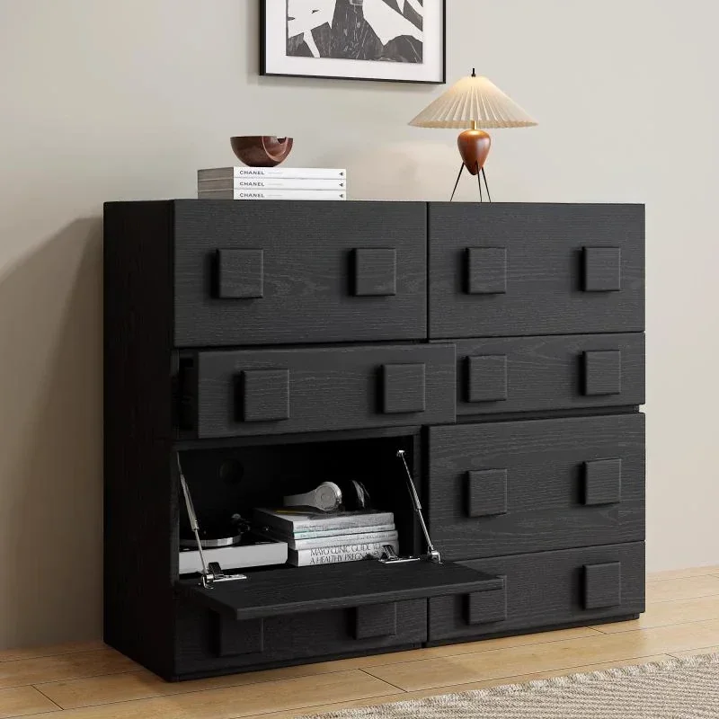 

Ash wood solid wood chest retro black card door cabinet multi-functional bedroom bedside table