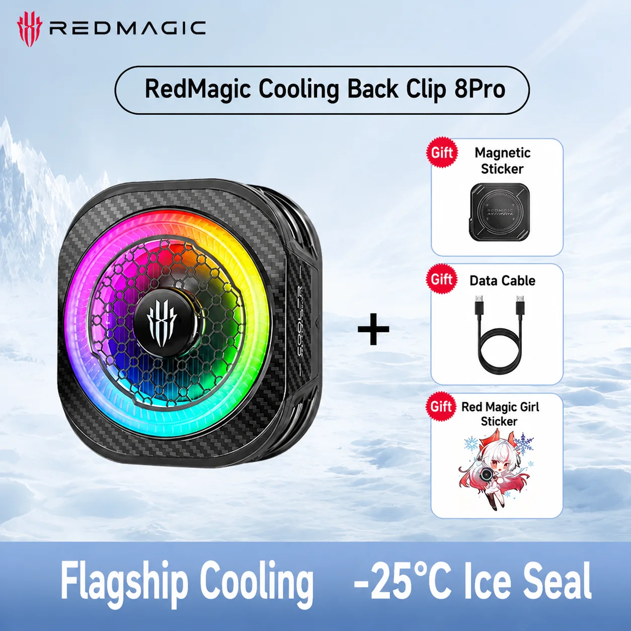 REDMAGIC Cryo Cooler 8 Pro PA1256, 36W halfgeleider telefoonkoelventilator, magnetische & clip dubbele montage stille RGB-radiator voor Gamin