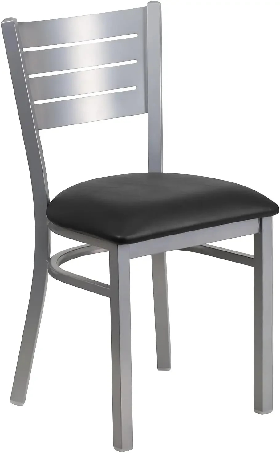 2 Pack HERCULES Series Silver Slat Back Metal Restaurant Chair - Black Vinyl Seat