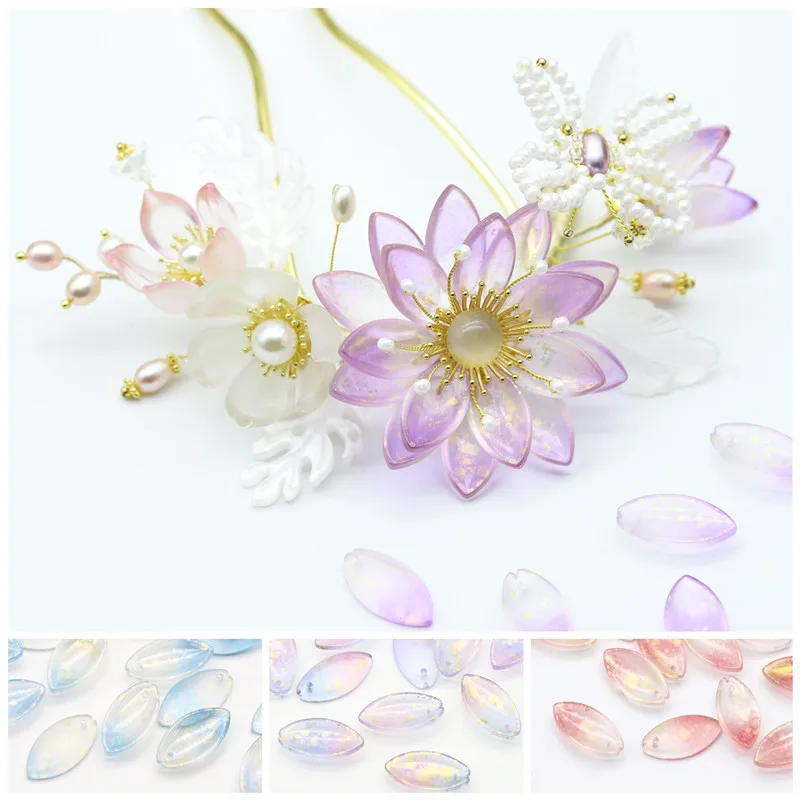 10pcs 20x10mm Petal Lampwork Crystal Glass Loose Top Drilled Pendants Beads for Jewelry Making DIY Crafts Flower Findings