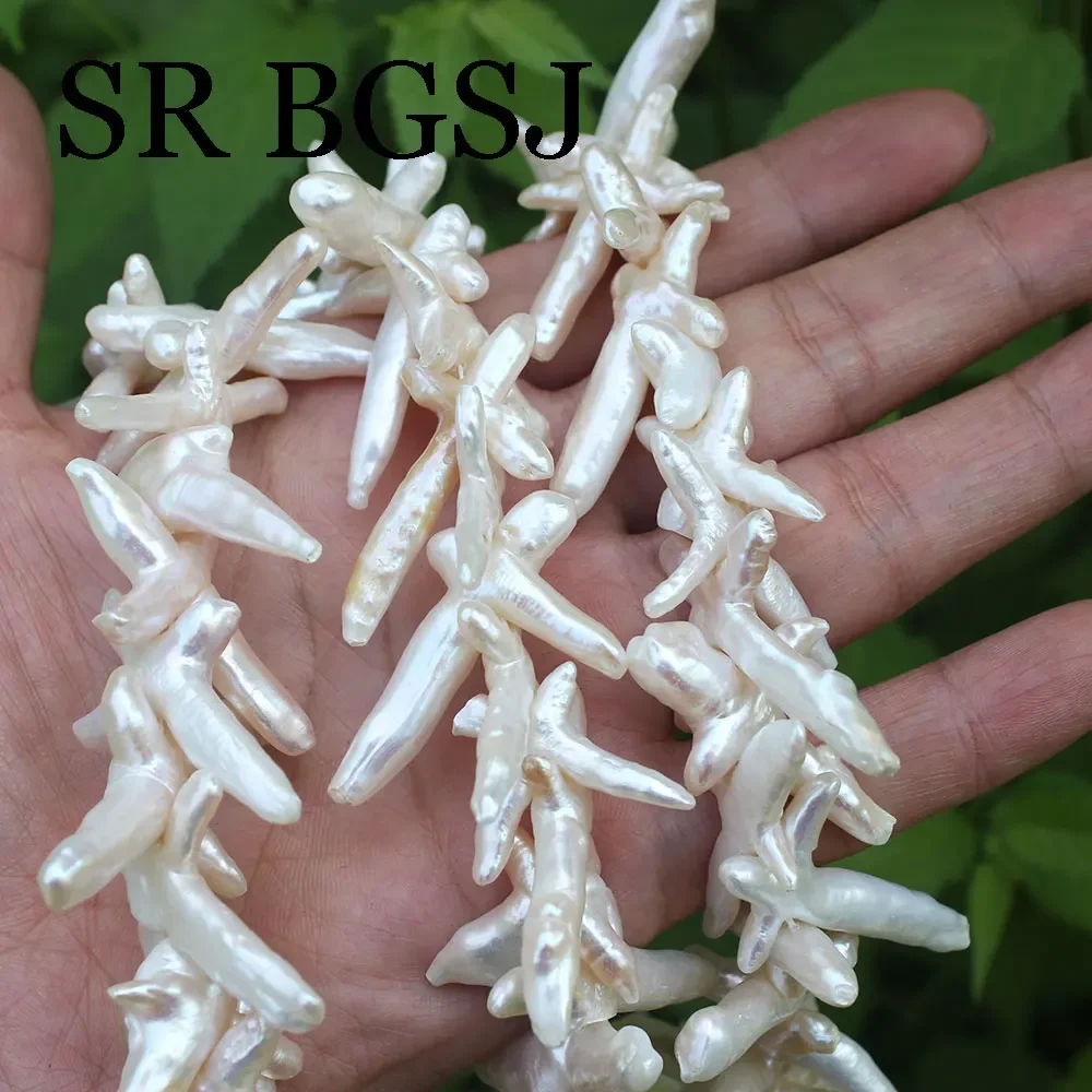 

20-25x30-40mm White Pink Purple Reborn Freeform Cross Natural Freshwater Pearl Beaded DIY Beads Strand 14"